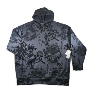 Saints Studio Men’s 3XL Black Pullover Hoodie Subdued Unique Asian Dragons Print